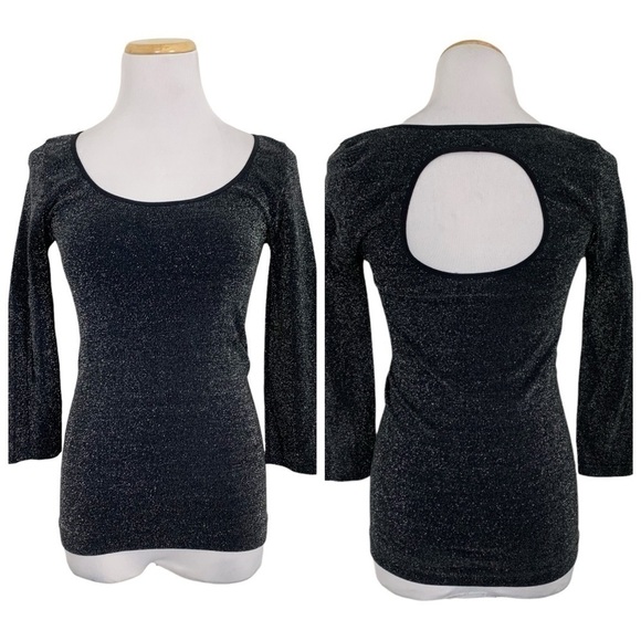 Vintage 90s/Y2k Bebe Metallic Silver stretch Top Back Cut Out - Picture 1 of 12